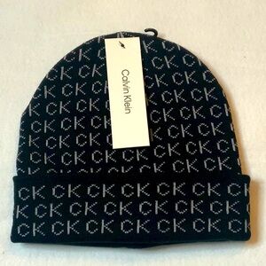 Calvin Klein Men’s CK Logo Beanie Cap Gray Winter Warm Cuff Skull Knitted Hat